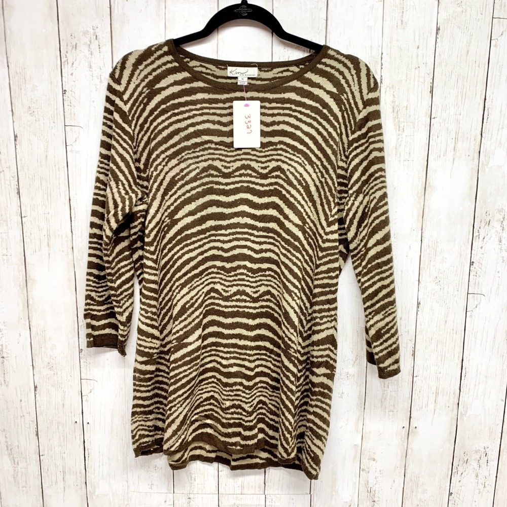 Kim Rogers Zebra Animal Print Tunic Sweater Women XL Brown Tan Acrylic Knit